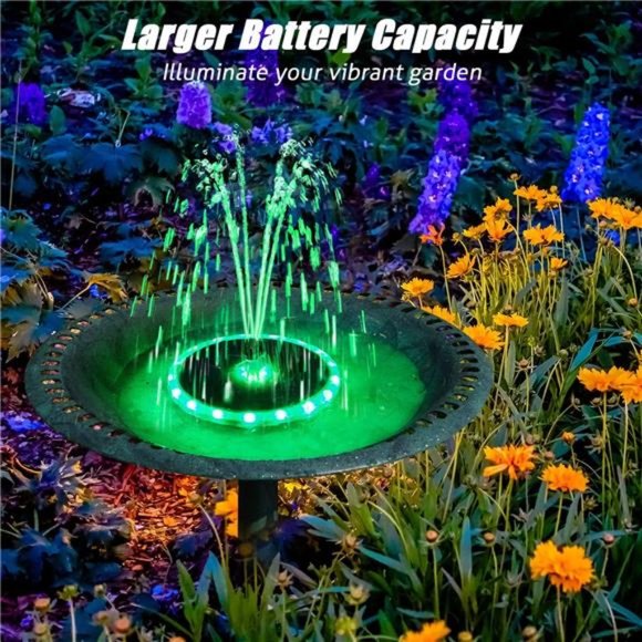 Solar Fountain,4W Solar Powered Bird Bath Fountains with 4000 Battery,LED Lights - Picture 4 of 6